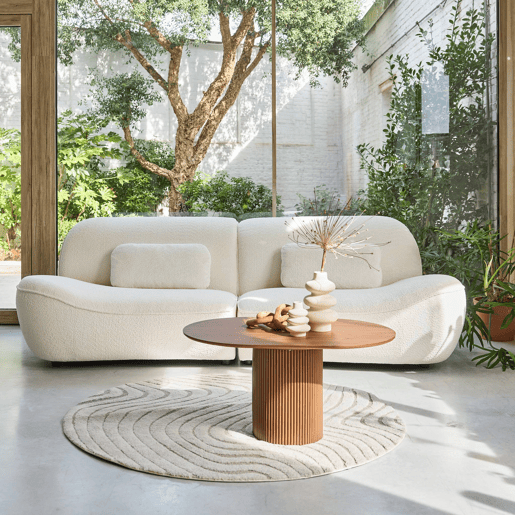 Sofá boucle de 3 lugares, Nia, Creme, 265x114x85 cm