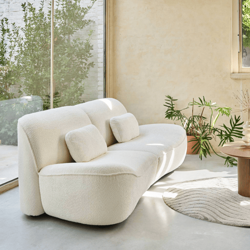 Sofá boucle de 3 lugares, Nia, Creme, 265x114x85 cm