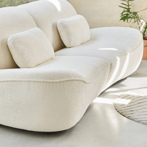 Sofá boucle de 3 lugares, Nia, Creme, 265x114x85 cm