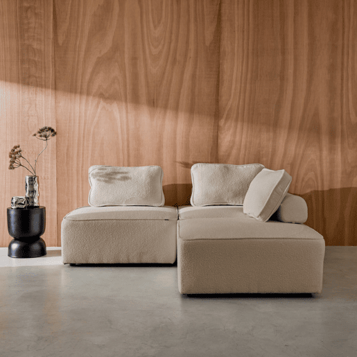 Sofá modular em tecido boucle de 3 lugares, Bao, Beige, 90x90x74 cm