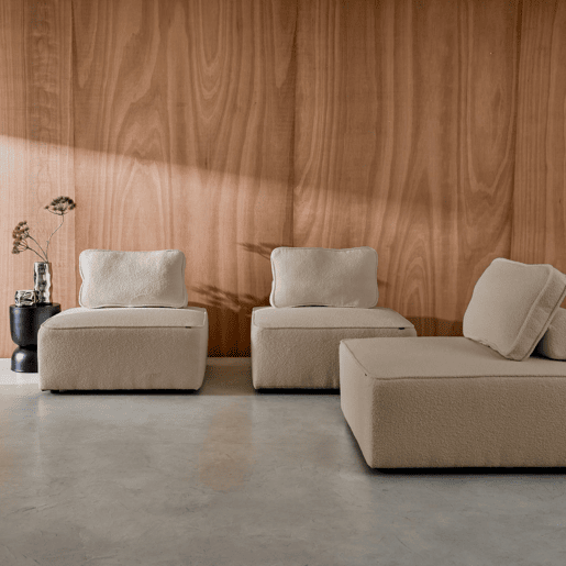 Sofá modular em tecido boucle de 3 lugares, Bao, Beige, 90x90x74 cm