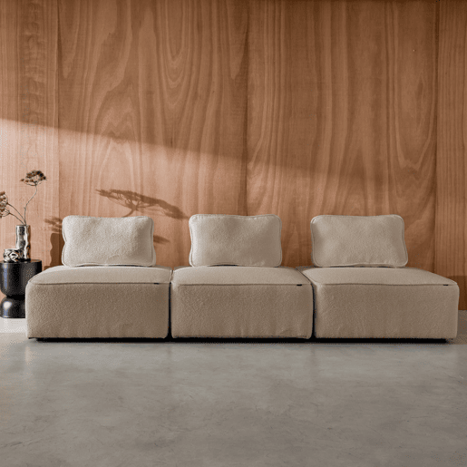Sofá modular em tecido boucle de 3 lugares, Bao, Beige, 90x90x74 cm