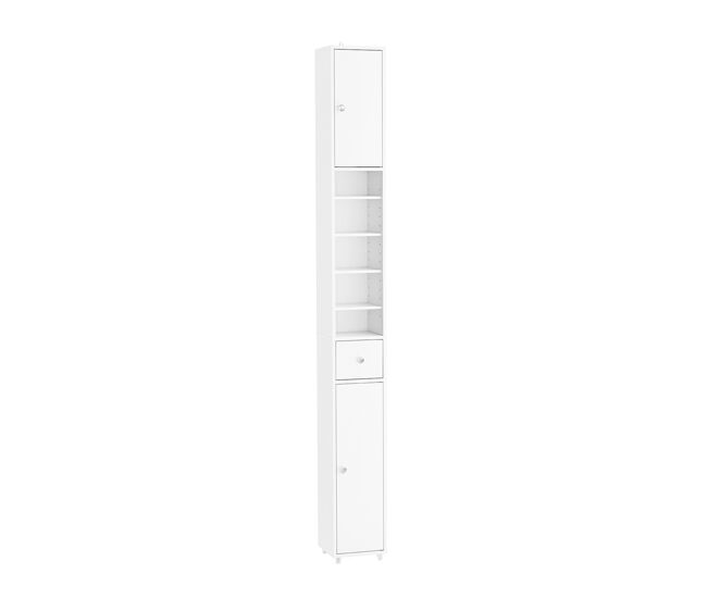 Sobuy bzr34-ii-w columna de baño estrecha - repelente al agua, armario de baño alto con estantes ajustables y cajón - armario que ahorra espacio, mdf, blanco, 20x180x20c