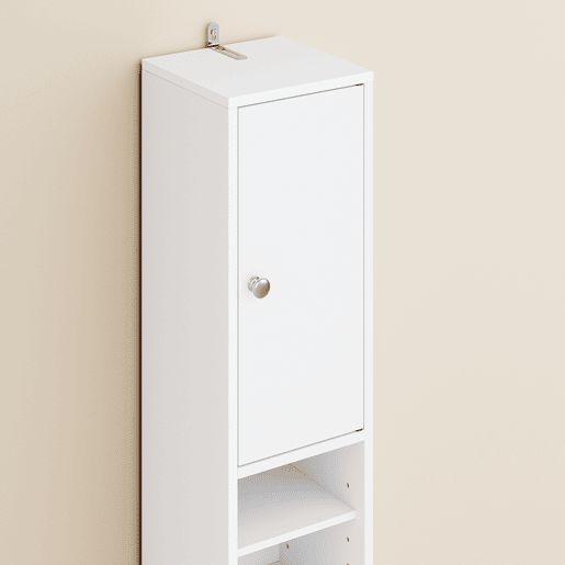 SoBuy BZR34-II-W Coluna de casa de banho estreita - Repelente de água, armário de casa de banho alto com prateleiras e gaveta ajustáveis - Armário que poupa espaço, MDF, Branco, 20x180x20c