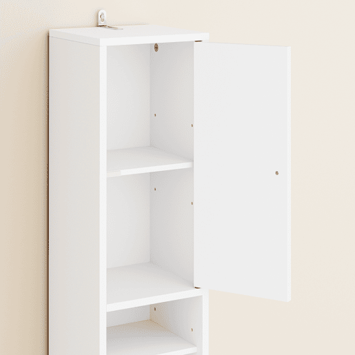 SoBuy BZR34-II-W Coluna de casa de banho estreita - Repelente de água, armário de casa de banho alto com prateleiras e gaveta ajustáveis - Armário que poupa espaço, MDF, Branco, 20x180x20c
