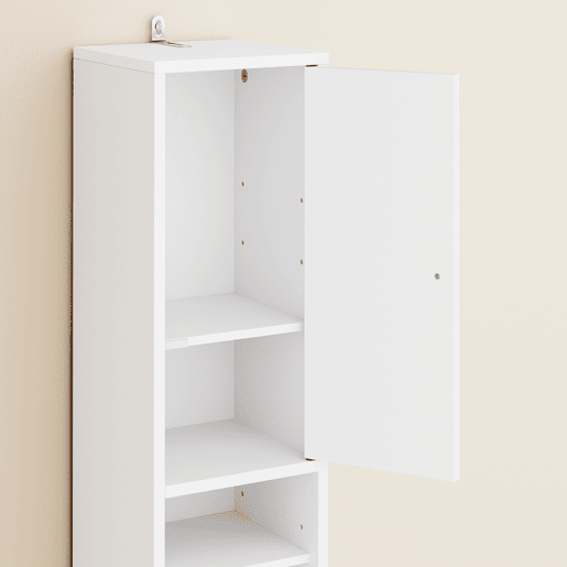 SoBuy BZR34-II-W Coluna de casa de banho estreita - Repelente de água, armário de casa de banho alto com prateleiras e gaveta ajustáveis - Armário que poupa espaço, MDF, Branco, 20x180x20c