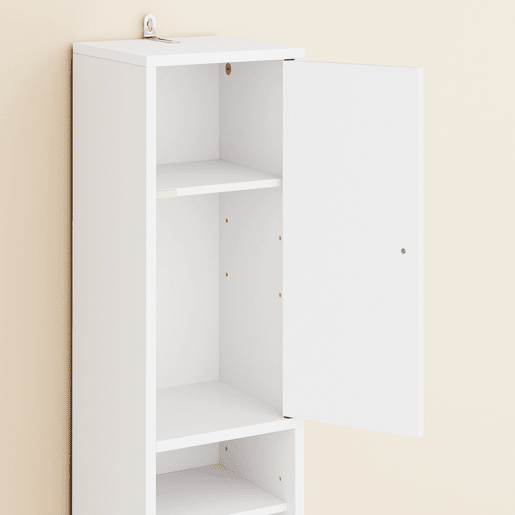 SoBuy BZR34-II-W Coluna de casa de banho estreita - Repelente de água, armário de casa de banho alto com prateleiras e gaveta ajustáveis - Armário que poupa espaço, MDF, Branco, 20x180x20c