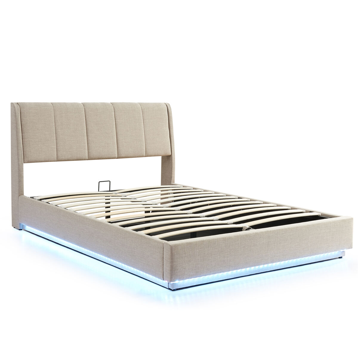 Cama tapizado LED Tröstiar con somier abatible [en.casa] 217x161 Beige