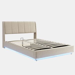 Cama estofada Tröstiar LED com base de ripas dobrável 160x200cm - Bege en.casa