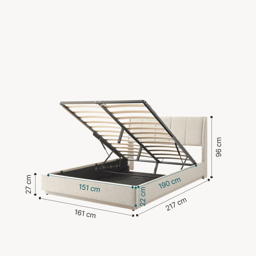 Cama estofada Tröstiar LED com base de ripas dobrável 160x200cm - Bege en.casa