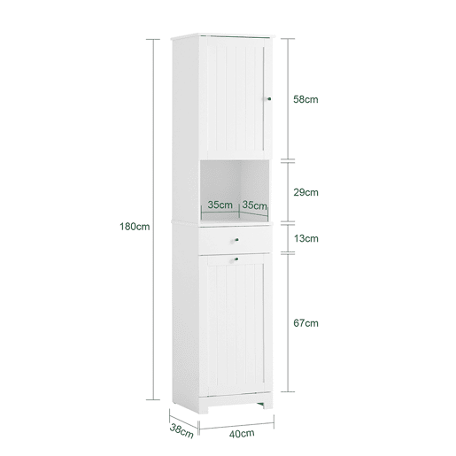 SoBuy BZR216-W Armário de casa de banho alto economizador de espaço com cesto de lavagem 45L - Coluna de casa de banho estreita 40x38x180cm com gaveta MDF, prateleira aberta e porta de armário para lavandaria ou casa de banho