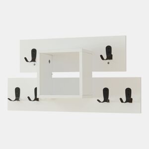 Bengaleiro de parede Vänd prateleira 6 ganchos duplos 32x60x14 cm Branco en.casa