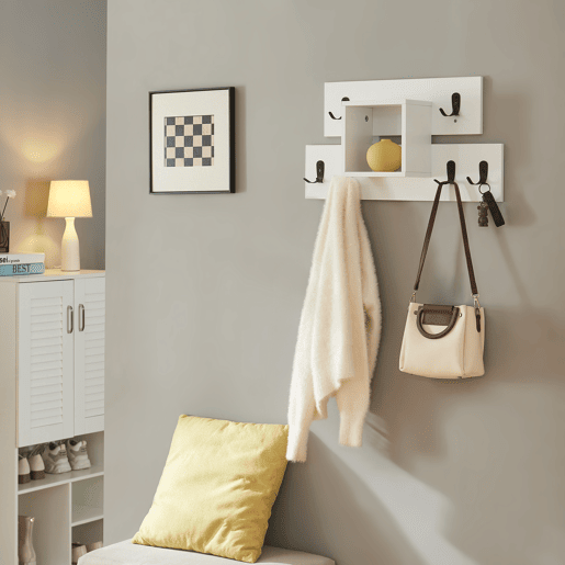 Bengaleiro de parede Vänd prateleira 6 ganchos duplos 32x60x14 cm Branco en.casa