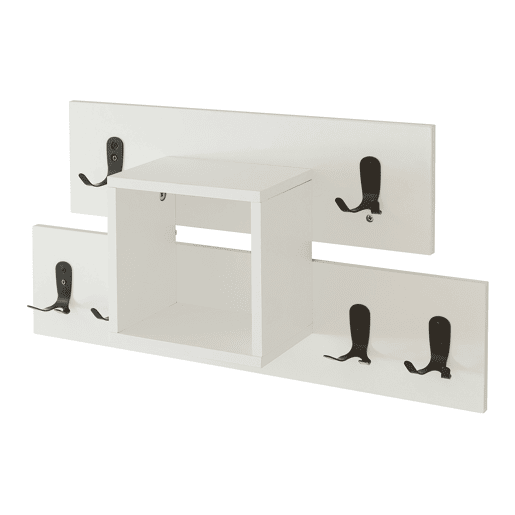 Bengaleiro de parede Vänd prateleira 6 ganchos duplos 32x60x14 cm Branco en.casa