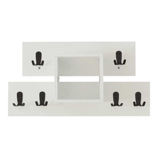 Bengaleiro de parede Vänd prateleira 6 ganchos duplos 32x60x14 cm Branco en.casa