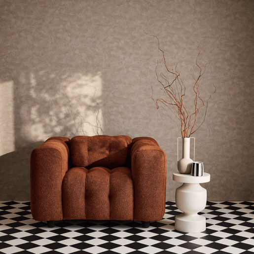 Poltrona em tecido boucle texturado, 1 lugar, Leon boucle, Terracota, 110x99x68 cm