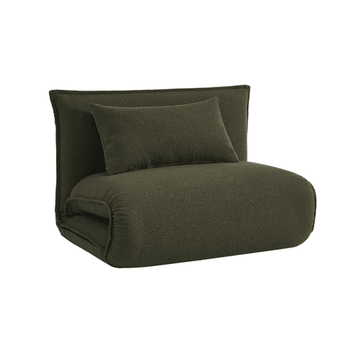 Poltrona conversível em tecido boucle texturizado, Fleeep, Verde caqui, 200x99x66 cm