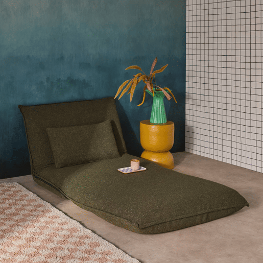 Poltrona conversível em tecido boucle texturizado, Fleeep, Verde caqui, 200x99x66 cm