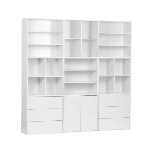 Kit prateleira, estante modular decorativa madeira, 9 elementos, Kompo, Branco, 210x35x210 cm