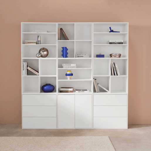 Kit prateleira, estante modular decorativa madeira, 9 elementos, Kompo, Branco, 210x35x210 cm