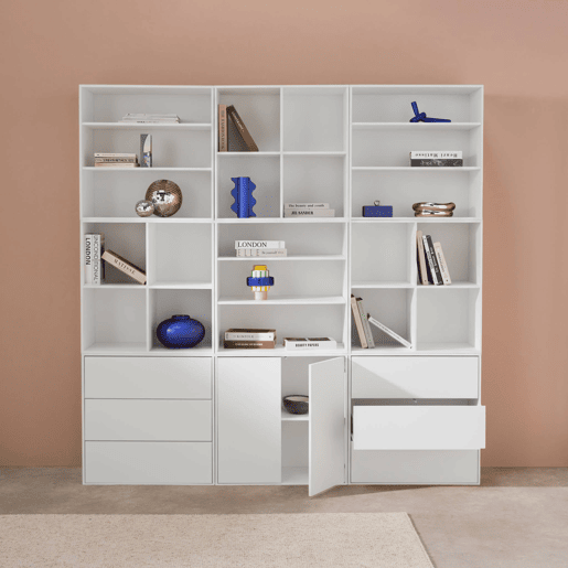 Kit prateleira, estante modular decorativa madeira, 9 elementos, Kompo, Branco, 210x35x210 cm
