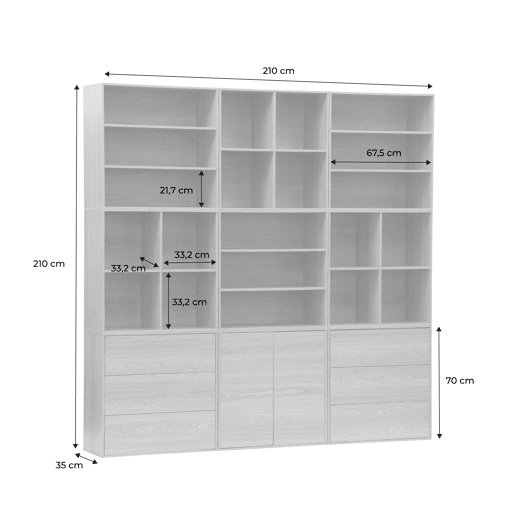 Kit prateleira, estante modular decorativa madeira, 9 elementos, Kompo, Branco, 210x35x210 cm