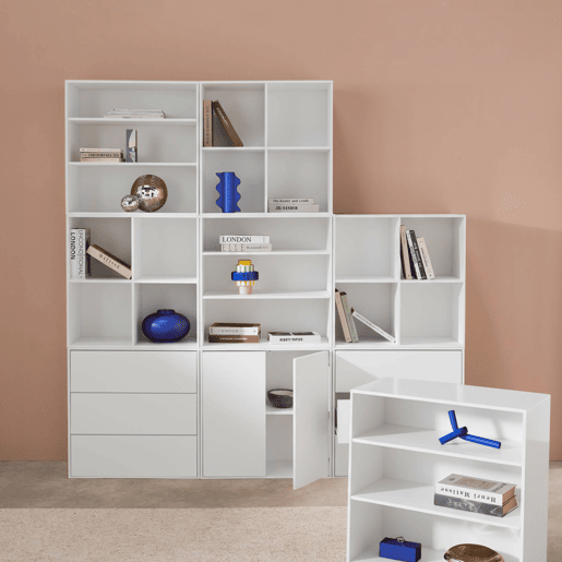 Kit prateleira, estante modular decorativa madeira, 9 elementos, Kompo, Branco, 210x35x210 cm