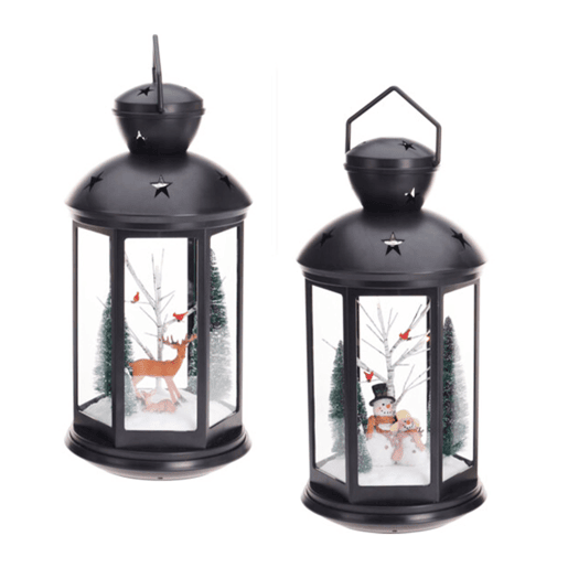 Lanterna natalina decorativa com cena interna e LED.