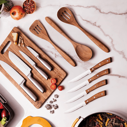 Conjunto San Ignacio COMPACT de 3 peças de utensílios de cozinha em madeira de acácia