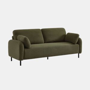 Sofá boucle e base de metal, 3 lugares, Teddy, Verde caqui, 208x84x87 cm