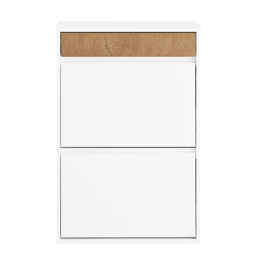 SoBuy FSR205-WN Sapateira de entrada fina que poupa espaço - Sapateira com 2 portas rebatíveis e gaveta - Design nórdico para entradas modernas - Roupeiro em madeira branca e carvalho - 61x26x91cm