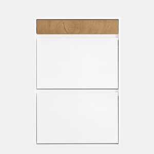 SoBuy FSR205-WN Sapateira de entrada fina que poupa espaço - Sapateira com 2 portas rebatíveis e gaveta - Design nórdico para entradas modernas - Roupeiro em madeira branca e carvalho - 61x26x91cm