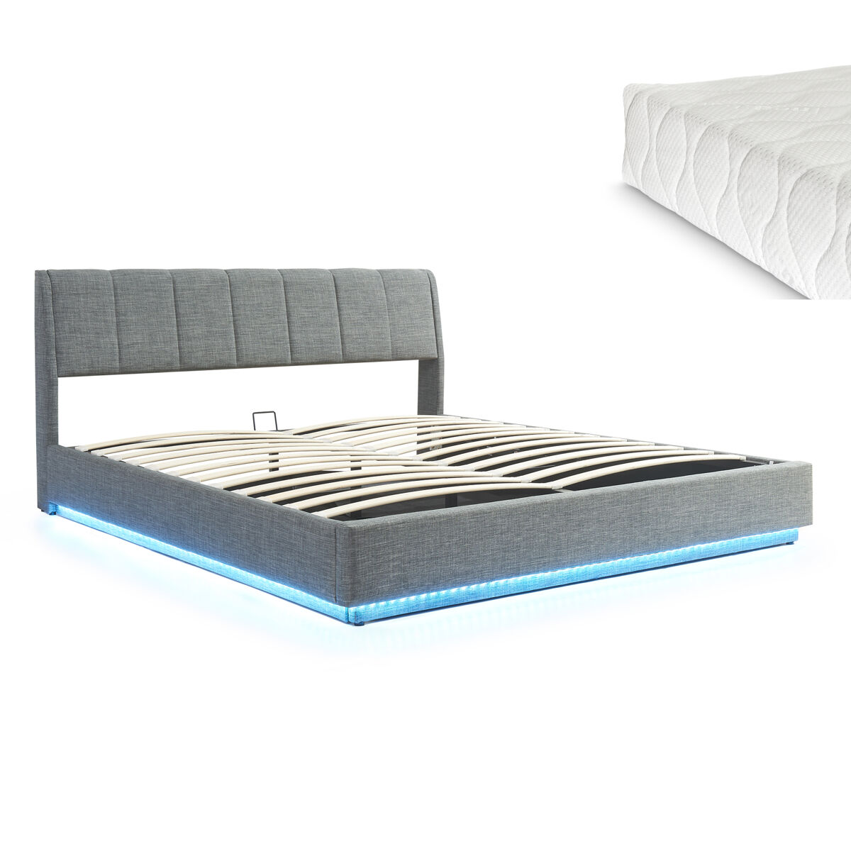 Cama tapizado led tröstiar con somier abatible + colchón 180x200cm antracita [en.casa]