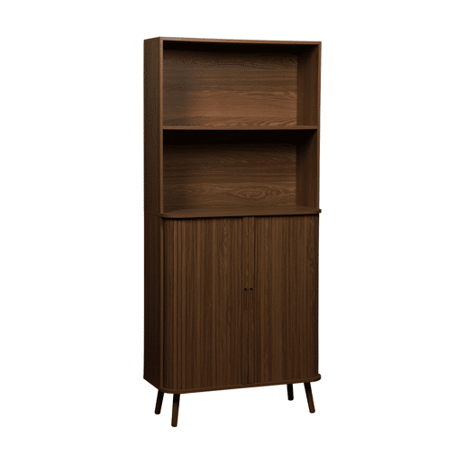 Estante biblioteca decoração madeira estriada 2 portas deslizantes 4 níveis, Legacy, Madeira de nogueira, 80x45x180 cm