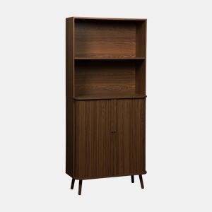 Estante biblioteca decoração madeira estriada 2 portas deslizantes 4 níveis, Legacy, Madeira de nogueira, 80x45x180 cm