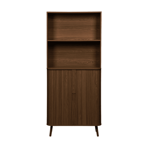 Estante biblioteca decoração madeira estriada 2 portas deslizantes 4 níveis, Legacy, Madeira de nogueira, 80x45x180 cm