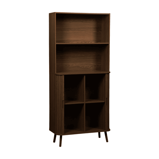 Estante biblioteca decoração madeira estriada 2 portas deslizantes 4 níveis, Legacy, Madeira de nogueira, 80x45x180 cm