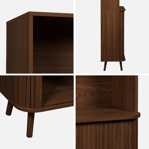 Estante biblioteca decoração madeira estriada 2 portas deslizantes 4 níveis, Legacy, Madeira de nogueira, 80x45x180 cm