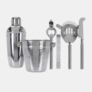 Conjunto de bar - Coqueteleira, Balde, Coador, Abridor de garrafas, Faca e Pinça