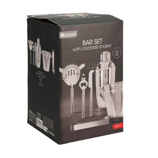 Conjunto de bar - Coqueteleira, Balde, Coador, Abridor de garrafas, Faca e Pinça