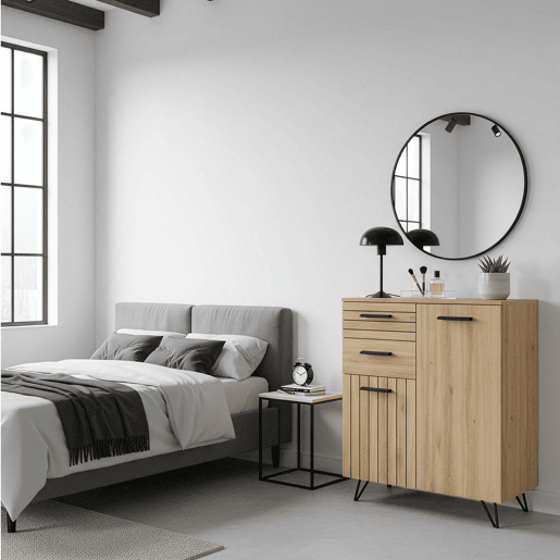 Aparador Noppen com 2 portas e 2 gavetas 100x80x38 cm Aspeto de carvalho en.casa