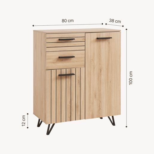 Aparador Noppen com 2 portas e 2 gavetas 100x80x38 cm Aspeto de carvalho en.casa