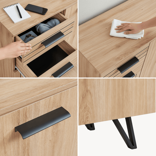 Aparador Noppen com 2 portas e 2 gavetas 100x80x38 cm Aspeto de carvalho en.casa