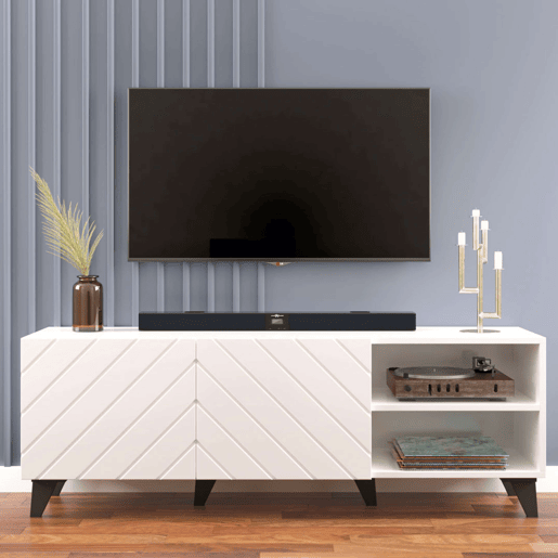 Móvel para TV Josi para sala de estarjantar, 2 portas de abrir, 4 nichos, 1 prateleira, 2 aberturas, 150x54x40 cm