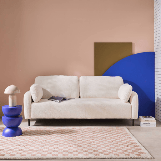 Sofá boucle e base de metal, 3 lugares, Teddy, Creme, 208x84x87 cm