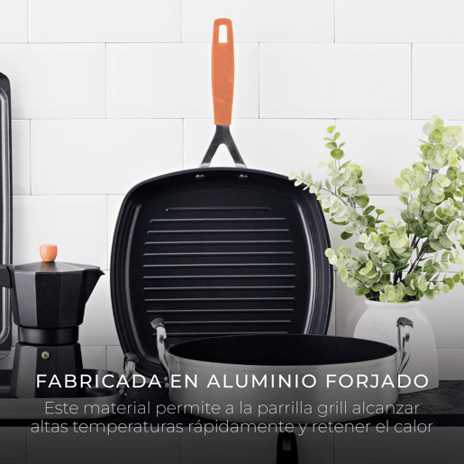 Grelha quadrada compacta San Ignacio 28x28cm em alumínio forjado para indução