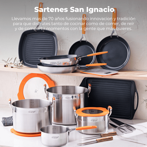 Grelha quadrada compacta San Ignacio 28x28cm em alumínio forjado para indução