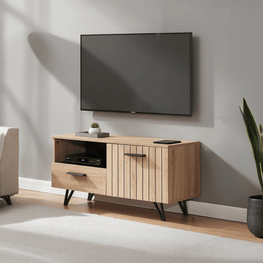 Móvel de televisão Knobbed com gaveta 1 porta 100x38x49 cm Carvalho en.casa