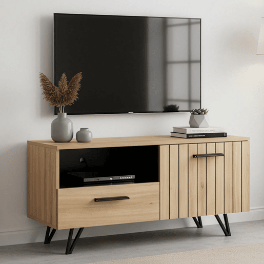 Móvel de televisão Knobbed com gaveta 1 porta 100x38x49 cm Carvalho en.casa