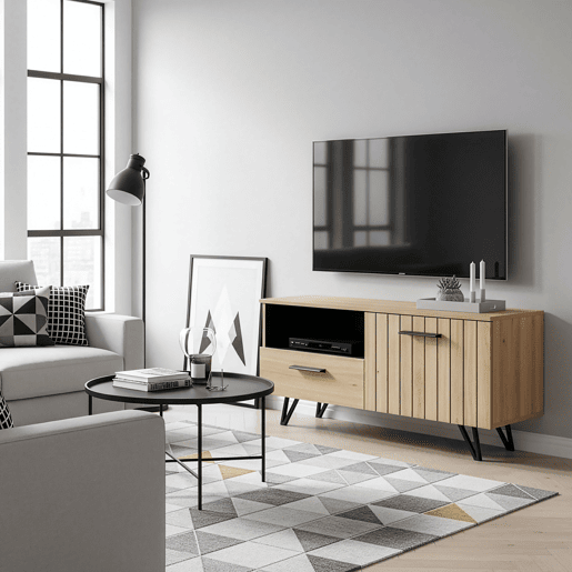 Móvel de televisão Knobbed com gaveta 1 porta 100x38x49 cm Carvalho en.casa
